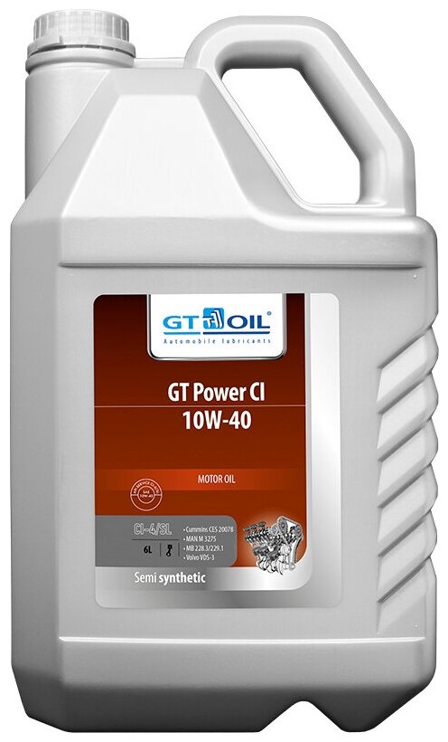 Масло моторное 10w40 gt oil 6л полусинтетика gt power ci, gt oil, 8809059407752