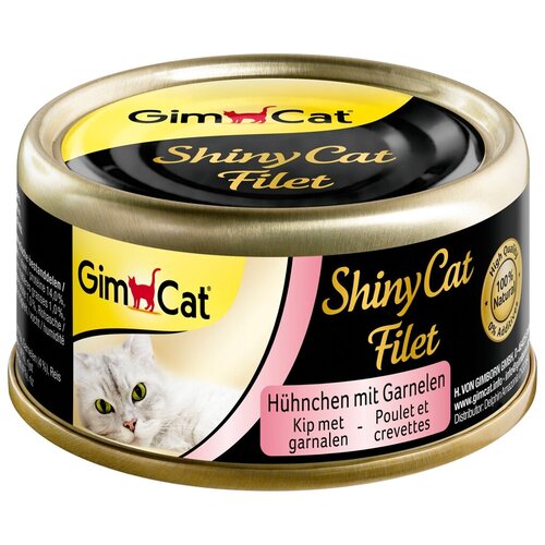 Влажный корм для кошек GimCat ShinyCat, с цыпленком, с креветками 70 г (мини-филе)