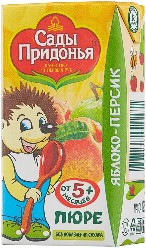 Пюре Сады Придонья яблоко, персик, c 5 месяцев, Tetra Pak, 125 г