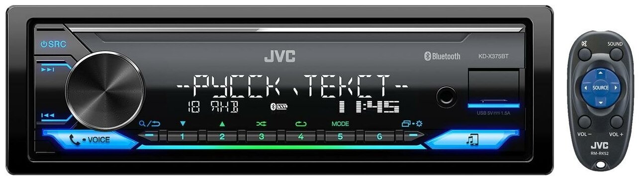 Магнитола (головное устройство) 1Din JVC KD-X375BT