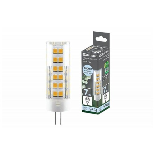 фото Лампа светодиодная g4-7 вт-230 в-4000 к, smd, 18,5x57 мм tdm tdm еlectric