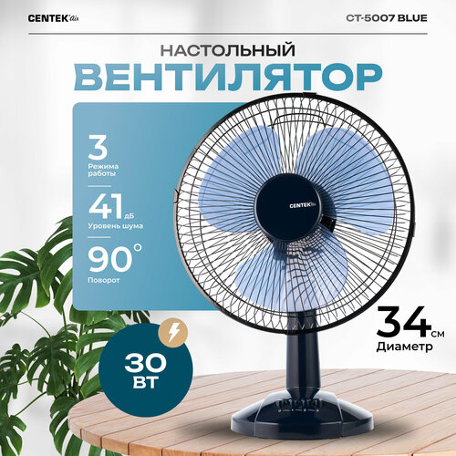 Вентилятор настольный CENTEK CT-5007 (синий) 30 Вт, диам: 31 см, 3 скорости, металл. решётка