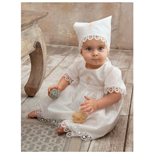 фото Крестильное платье с двойной юбкой, цвет-белый, размер 62-74 jolly baby