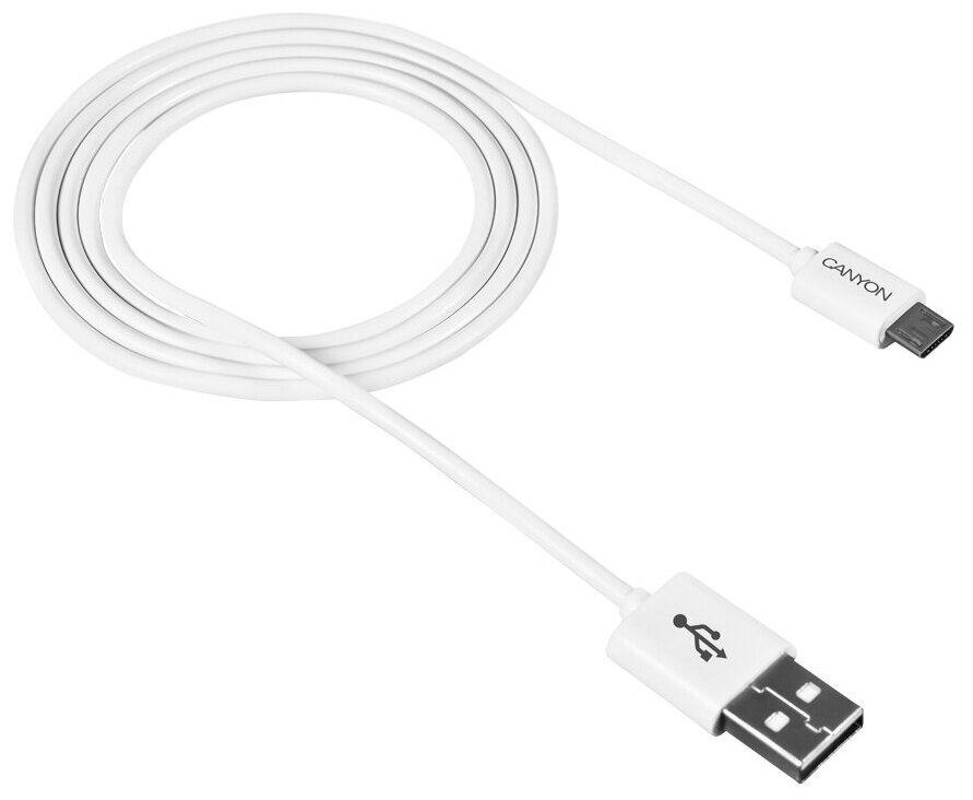 Кабель для зарядки и передачи данных Micro USB - USB 2.0, 1 м., Canyon UM-1, белый