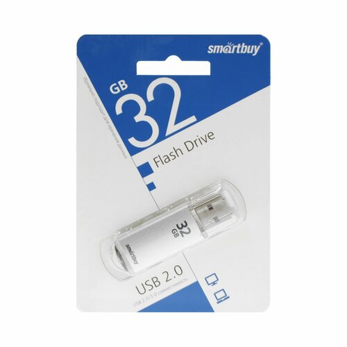 Флешка Smartbuy V-Cut, 32 Гб, USB 2.0, чт до 25 Мб/с, зап до 15 Мб/с, серая флешка v cut 32 гб usb 2 0 чт до 25 мб с зап до 15 мб с серая