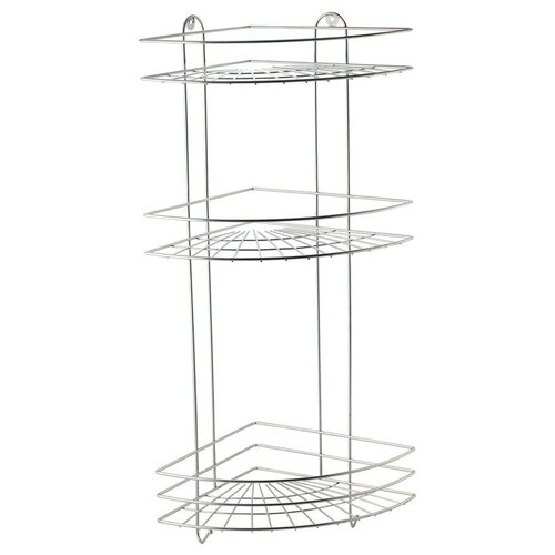 Полка для ванной угловая Del Mare, 3-х ярусная, с крючками, 23 x 23 x 58,5 см, хром