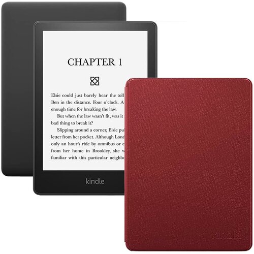 Электронная книга Amazon Kindle PaperWhite 2021 8Gb black Ad-Supported + фирменная обложка Кожа Merlot
