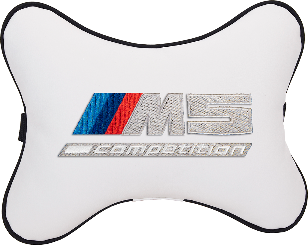 Подушка на подголовник экокожа Milk с логотипом автомобиля BMW M5 COMPETITION