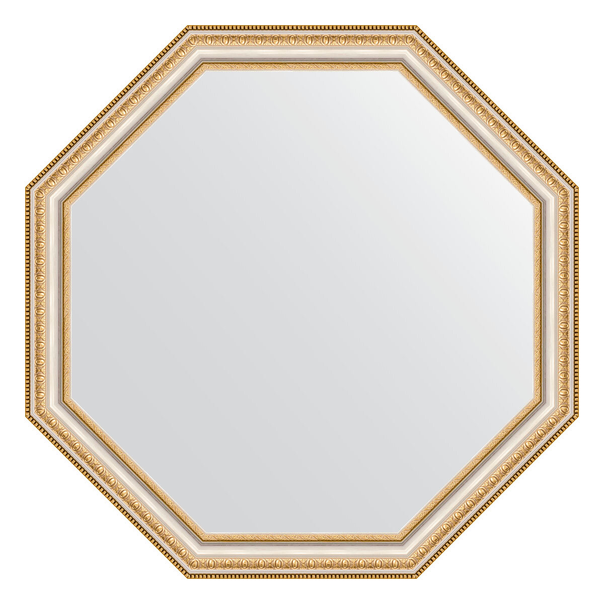 Зеркало настенное Octagon EVOFORM в багетной раме золотые бусы на серебре, 71,6х71,6 см, для гостиной, прихожей, спальни и ванной комнаты, BY 3711
