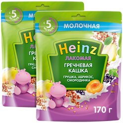 Каша Heinz молочная Лакомая гречневая с грушкой, абрикосом, смородинкой, с 5 месяцев, 170 г