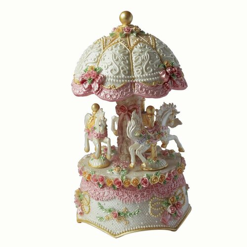 Музыкальная шкатулка MUSICBOX CAROUSEL DOME SHAPPED 8,5x8,5x15,5 см, бежевый, полистоун, вращается под музыку