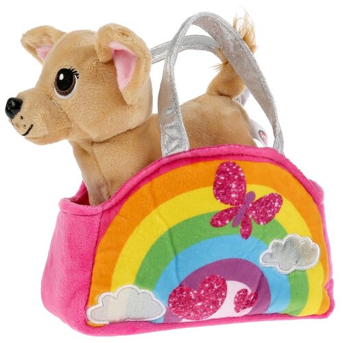 фото Мягкая игрушка мой питомец собачка 15см в радужной сумочке