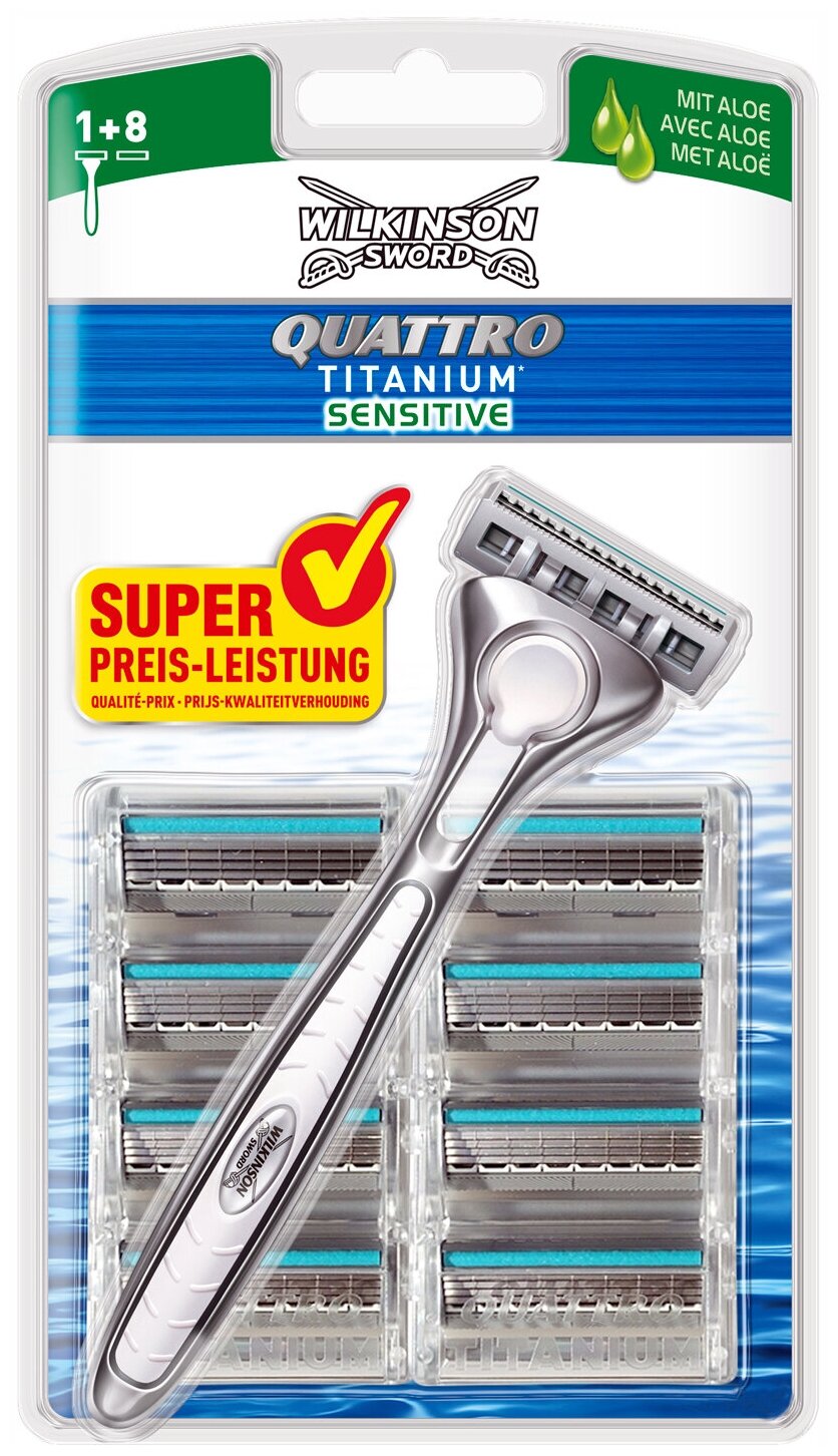 Многоразовый бритвенный станок Wilkinson Sword Quattro Titanium Sensitive