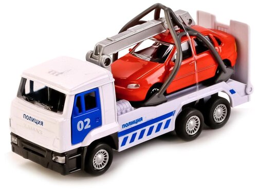 Легковой автомобиль ТЕХНОПАРК КамАЗ Эвакуатор Полиция с одной моделью (SB-16-27-A1-WB), 12 см, белый/красный