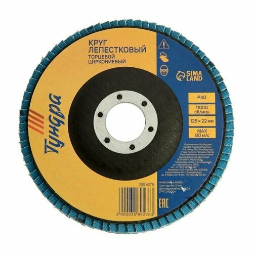 Круг лепестковый торцевой циркониевый по нержавеющей стали 125 х 22 мм Р40 750₽
