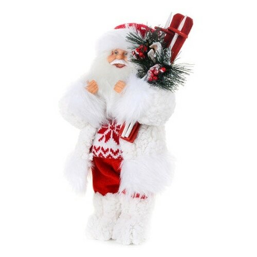 фото Мягкая игрушка "дед мороз в свитере со снежинкой и лыжами", 48 см maxitoys