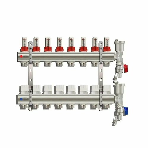 Коллекторная группа с расходомер 1х3/4 8-контур TIM KC008 (латунь) без кранов