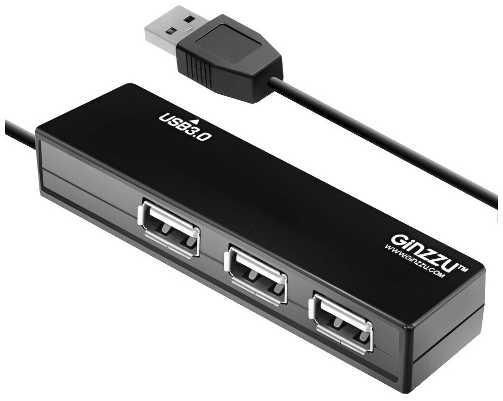 Разветвитель Ginzzu USB GR-334UB, 4 порта (1xUSB 3.0 + 3xUSB 2.0) черный