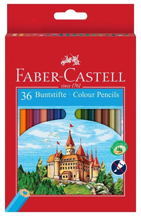 Карандаши цветные Faber-Castell Замок с точилкой набор цветов в картонной коробке 36 шт. - фото №1