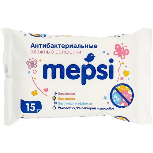 Влажные салфетки Mepsi Антибактериальные, 15 шт., 1 уп.