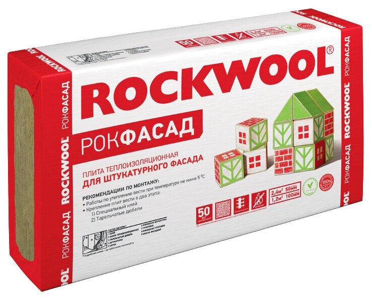 Каменная вата Rockwool Рокфасад 1000x600х50мм 4 шт