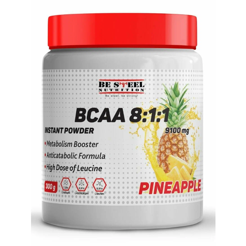 Be Steel Nutrition BCAA 8:1:1 Instant Powder 9100мг 300г (ананас) Аминокислоты БЦАА порошок bcaa глютамин be steel nutrition pro bcaa glutamine 250г экзотический пунш