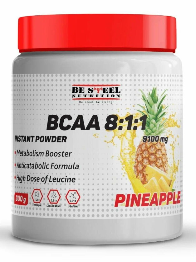 Be Steel Nutrition BCAA 8:1:1 Instant Powder 9100мг 300г (ананас) Аминокислоты БЦАА порошок