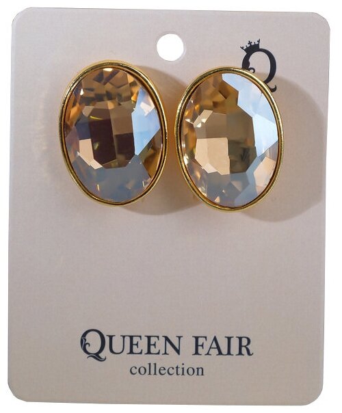 Серьги клипсы Queen Fair, стекло, размер/диаметр 2 мм., золотой, красный