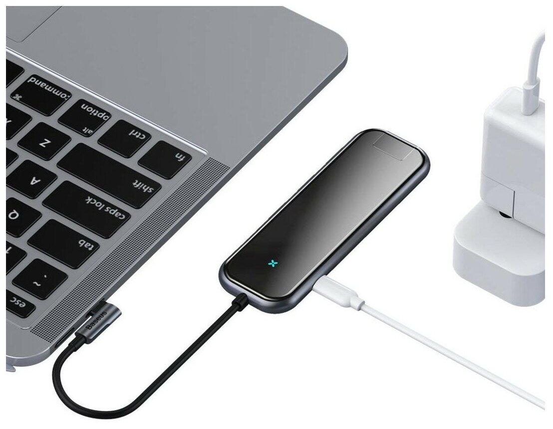 USB-концентратор Baseus (CAHUB-DZ0G) USB-C to HDMI/3xUSB 3.0/RJ45/PD (Deep Grey) - фото №4