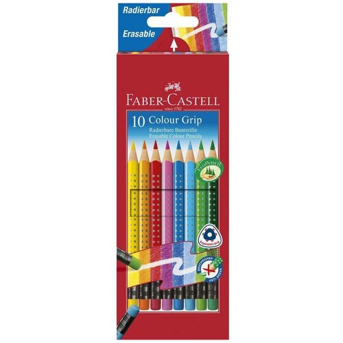 Faber-Castell Цветные карандаши Grip 2001, с ластиками 10 цветов (116613) разноцветный