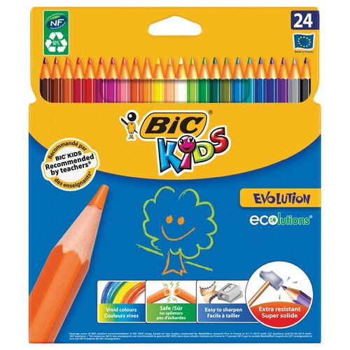 BIC Цветные карандаши Evolution 24 цвета (937515), 24 шт. карандаши цветные ударопрочные мягкие 12 цветов