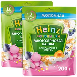 Каша Heinz молочная Любопышки многозерновая со сливой, абрикосом, черникой, с 12 месяцев, 200 г, 2 уп.