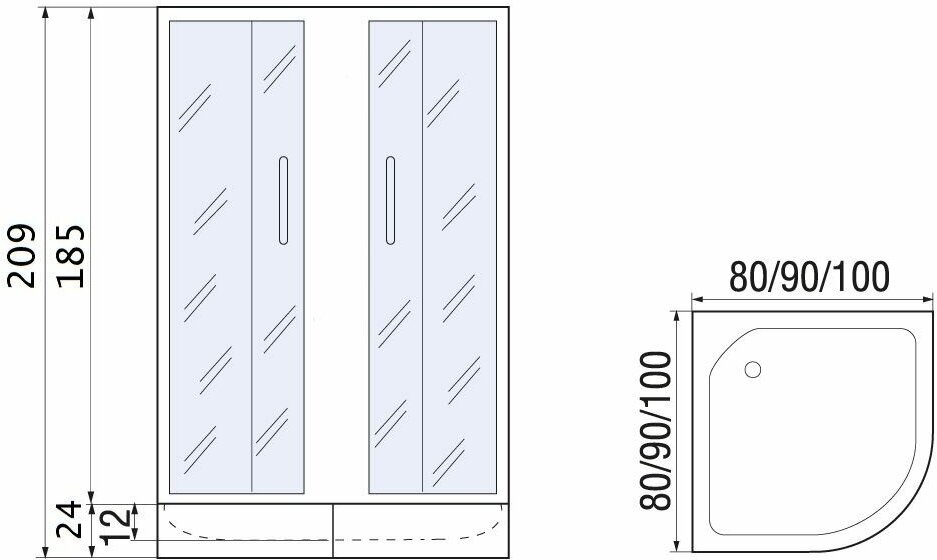 Душевое ограждение без поддона River DON XL 100/24 МТ, 100x100x185