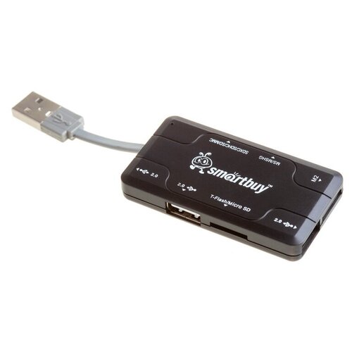 USB-концентратор SmartBuy Combo SBRH-750, разъемов: 3, черный разветвитель usb 2 0 hub хаб картридер smartbuy combo черный sbrh 750 k
