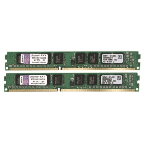 Оперативная память Kingston ValueRAM 8 ГБ 4 ГБ x 2 шт DDR3 1600 МГц DIMM CL11 KVR16N11S8K28 814900₽