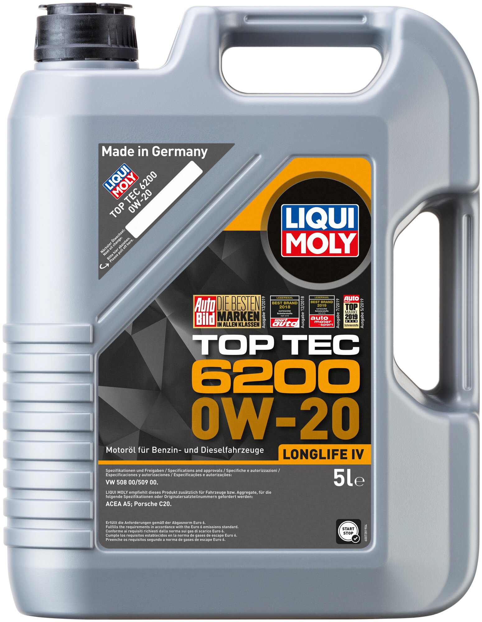 HC-синтетическое моторное масло LIQUI MOLY Top Tec 6200 0W-20, 5 л