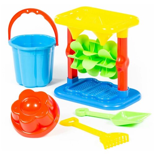 фото Песочный набор 347: мельница, ведро, лопатка малая 3, грабельки, цвета микс полесье 585059 .