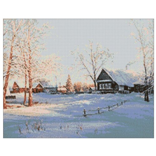 Картина стразами Зима в деревне 48 x 38 см