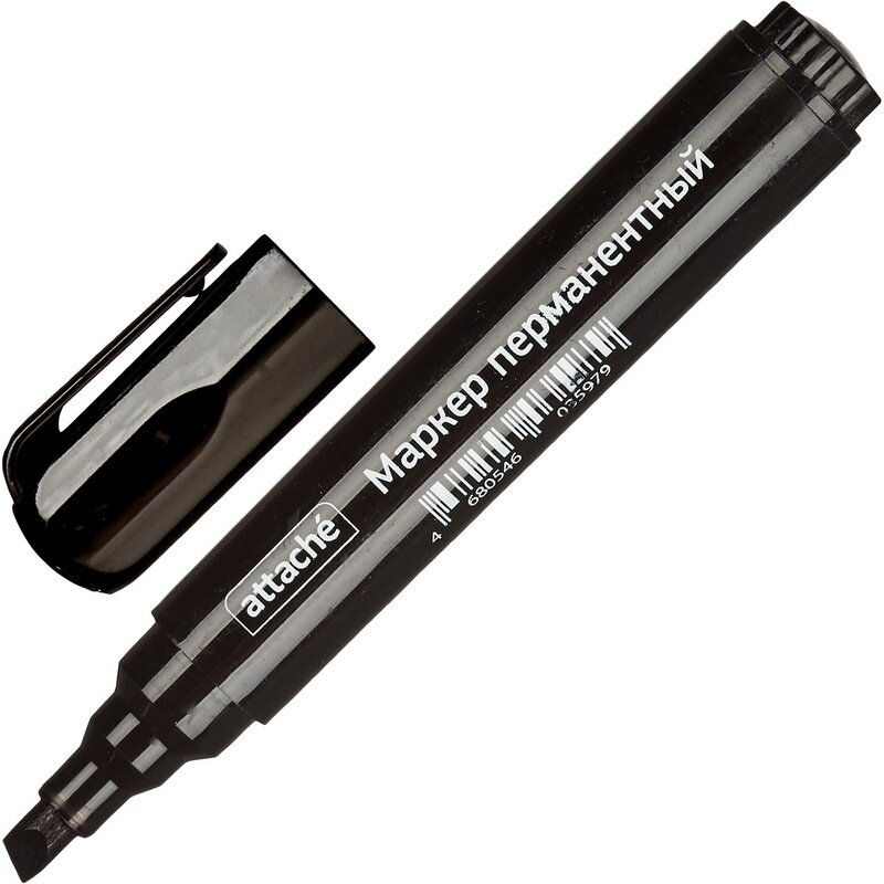 Маркер перманентный Attache черный, 1,5-3 мм, скошенный наконечник (916459)