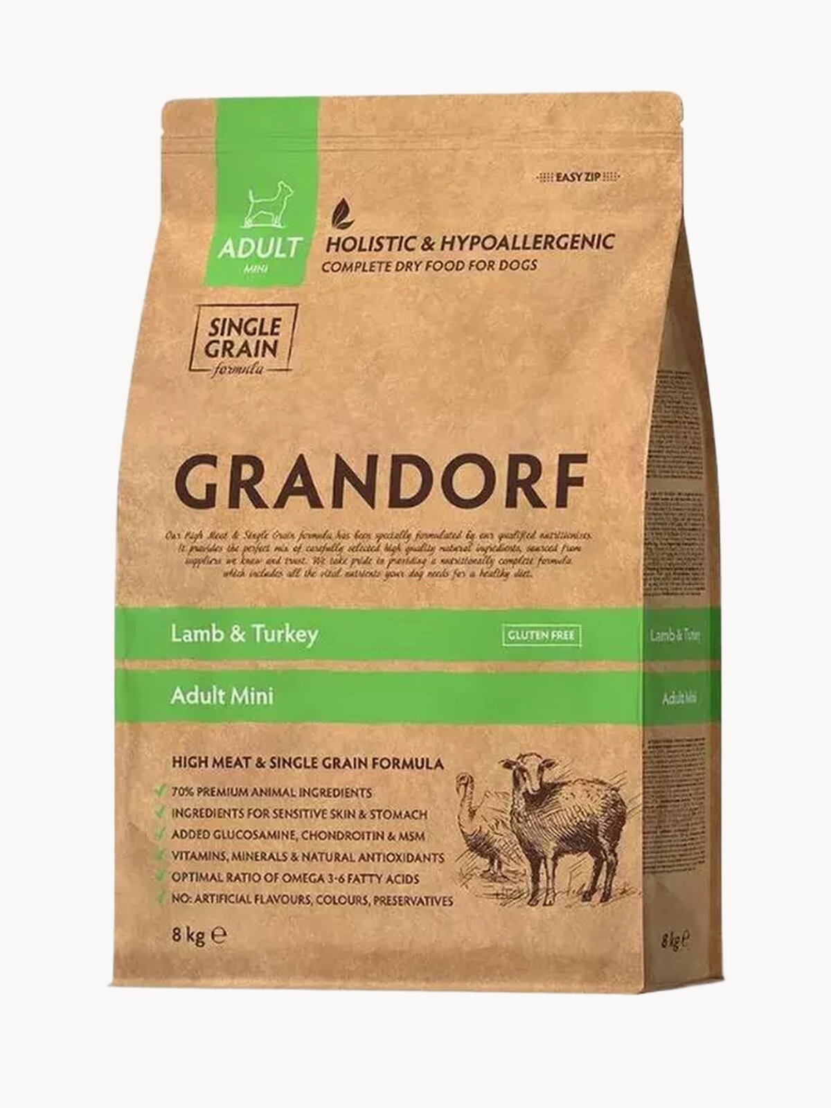 Сухой корм Grandorf Lamb & Turkey Mini для взрослых собак мини пород Ягненок и индейка, 8 кг.