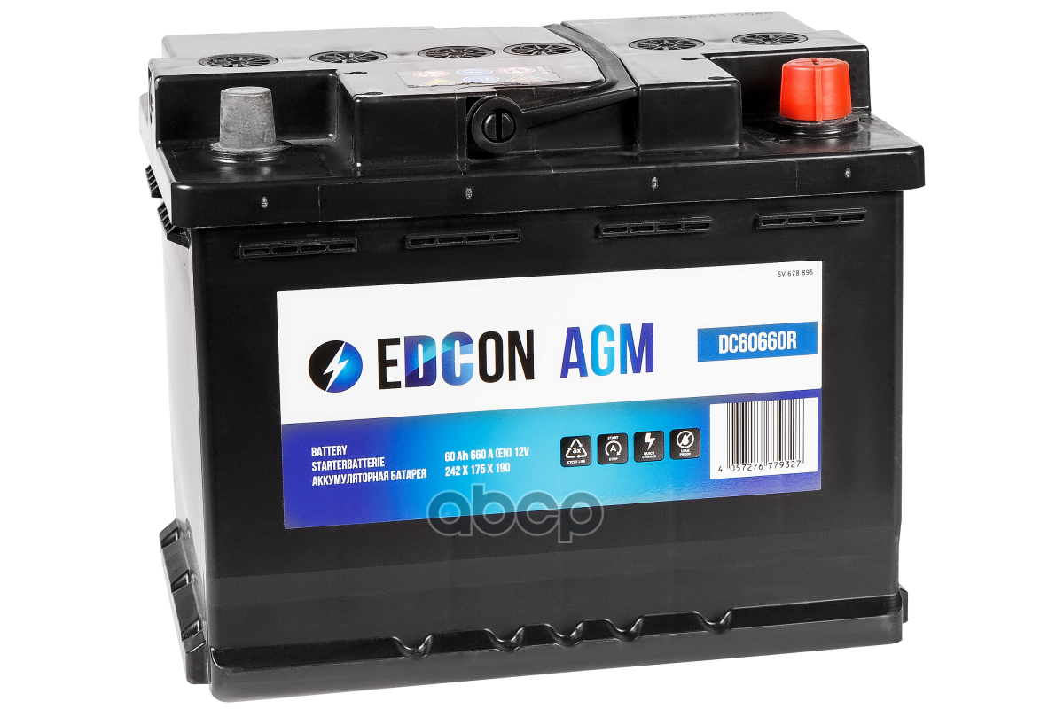 EDCON DC60660R DC60660R_аккумуляторная батарея! 195/179 евро 60Ah 660A 242/175/190 B13 AGM\