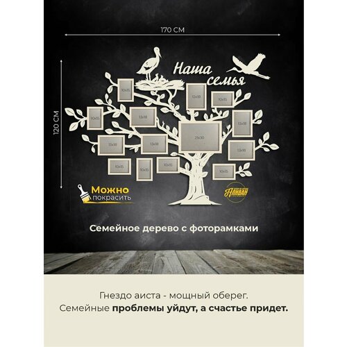 Семейное дерево с фоторамками на стену "Аисты" в натуральном цвете Аливан