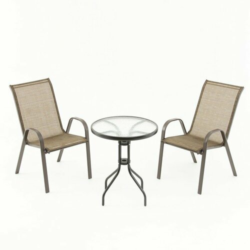 Набор садовой мебели: стол + 2 стула, коричневый, текстилен 9919267