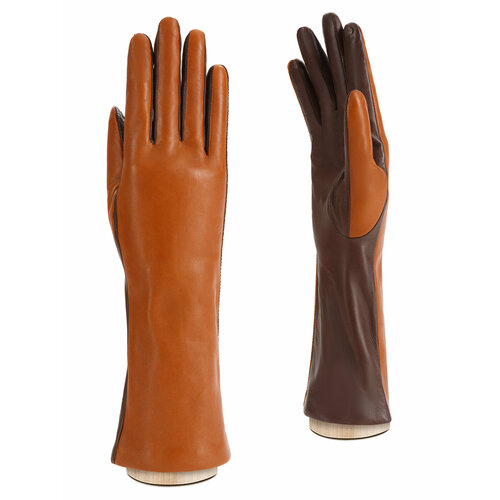 фото Перчатки eleganzza зимние, натуральная кожа, подкладка, сенсорные, размер 7, коричневый, оранжевый