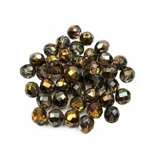 Стеклянные чешские бусины, граненые круглые, Fire polished, 8 мм, цвет Crystal Magic Copper, 40 шт.