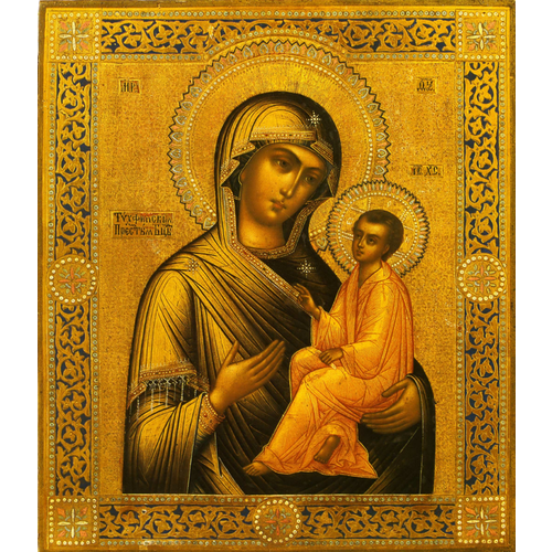 Икона Божией Матери Тихвинская на дереве на левкасе 26 см тихвинская икона божией матери деревянная рамка 8 9 5 см