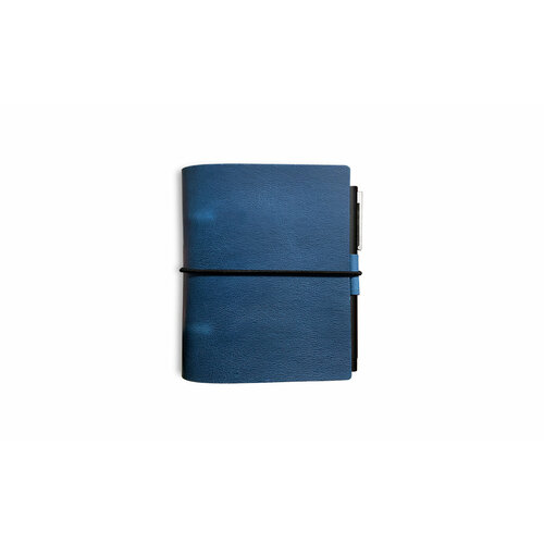 Кожаный блокнот А6 со сменным блоком на кольцах DOSTIEN на резинке синий