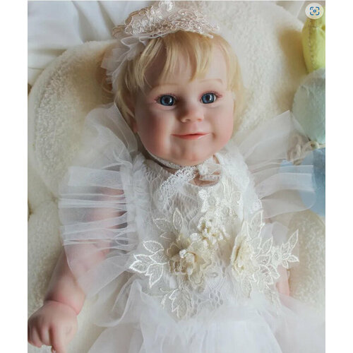 фото Кукла реборн мягконабивная 50 см. кукла младенец reborn в нарядном платье. npk doll