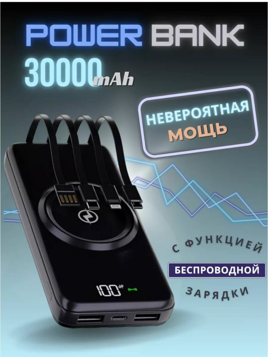 Внешний аккумулятор для телефона 30 000 мАч Power bank портативный аккумулятор