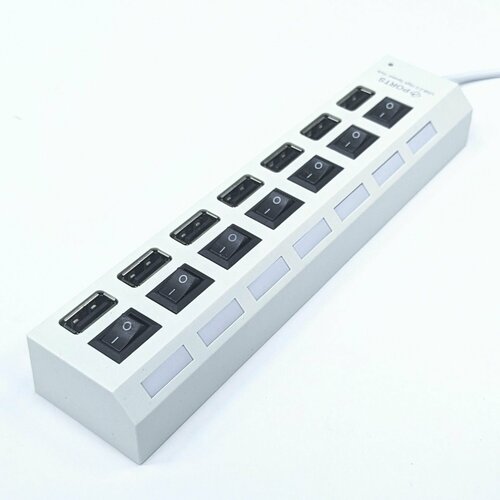 USB-ХАБ разветвитель USB-hub 7 портов с выключателями белый 619₽
